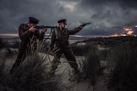 Two Man Holding Rifle and Pistol Illustration