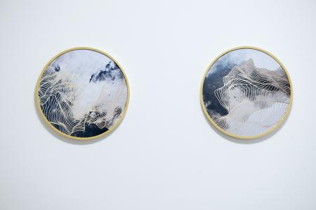 Two Round Mirror With Beige Frames