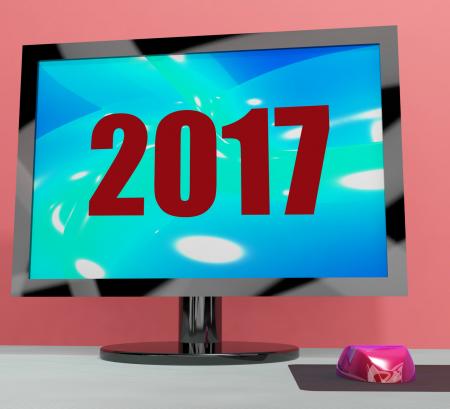 Two Thousand And Seventeen On Monitor Shows Year 2017