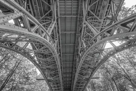 Under the Bridge Greyscale Low Angle Photograph