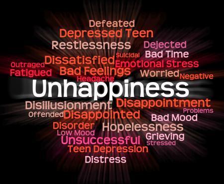 Unhappiness Word Represents Grief Stricken And Dejected