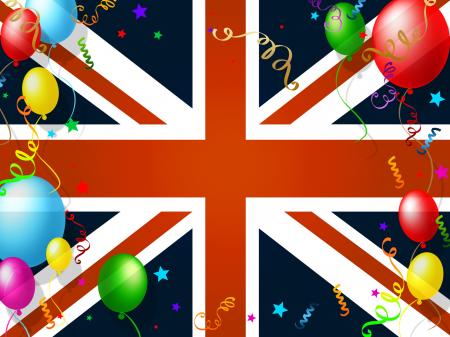 Union Jack Represents English Flag And Balloon