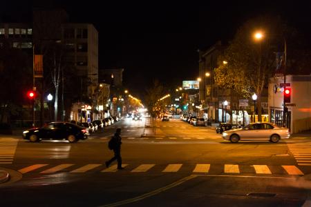 University Ave & Oxford St in Berkeley at night