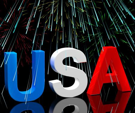 Usa Word And Fireworks As Symbol For America And Patriotism