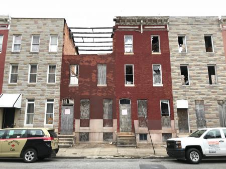 Vacant rowhouses, 500 block of N. Calhoun Street, Baltimore, MD 21223