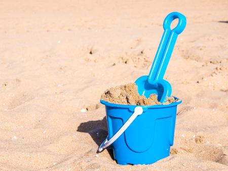 View of a basket and scoop at the beach