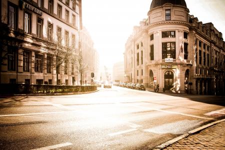 View of City Street at Sunset