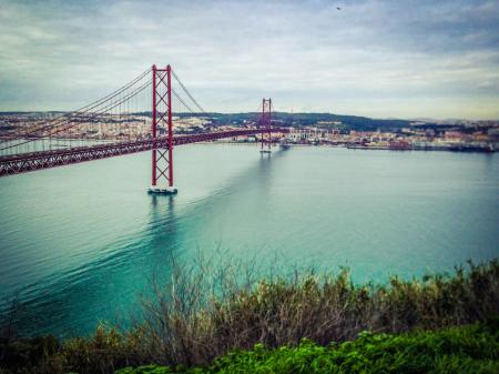 View of Suspension Bridge over River