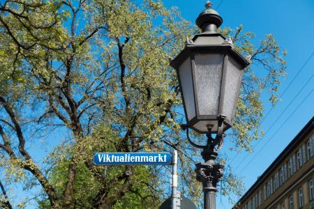 Viktualienmarkt Signage Beside Black Street Light during Daytime