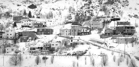 Village on Mountain Covered With Snows