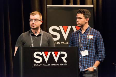Vladimir Vukicevic (speaking) and Josh Carpenter of Mozilla giving 60 Second Pitch at SVVR