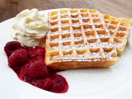 Waffle Beside Cherry and Ice Cream