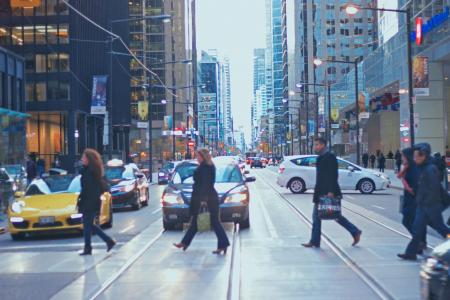 Walking over busy street