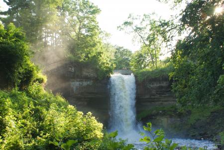 Waterfall in Lush Green Vegetation