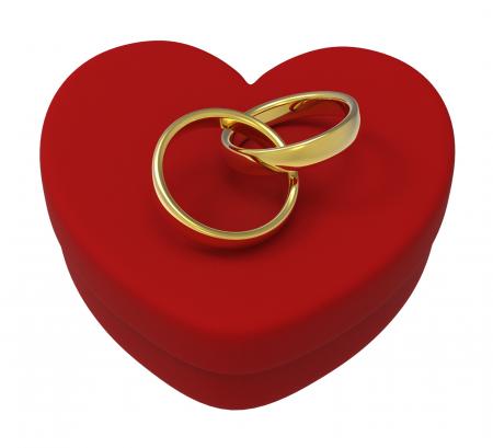 Wedding Rings On Heart Box Show Engagement And Marriage