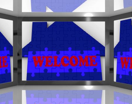 Welcome House On Screen Showing Welcoming Guests