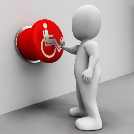 Wheel Chair Button Shows Physical Disability And Immobility