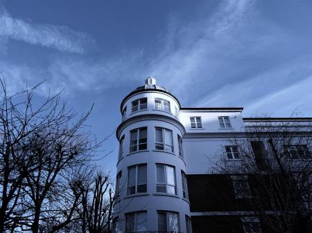 White 4-storey Mansion Surrounded by Bald Trees