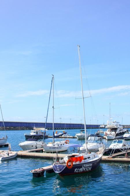 White and Black Robinson Yacht Beside Dock