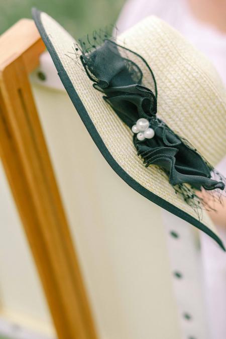 White and Black Wicker Sun Hat