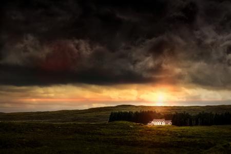 White and Gray House on a Green Field