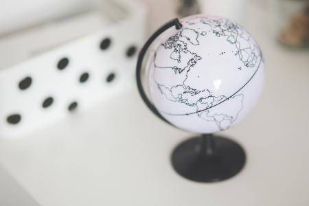 White globe on a desk