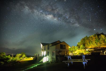 White Wall Paint House Under the Dark Sky With Stars