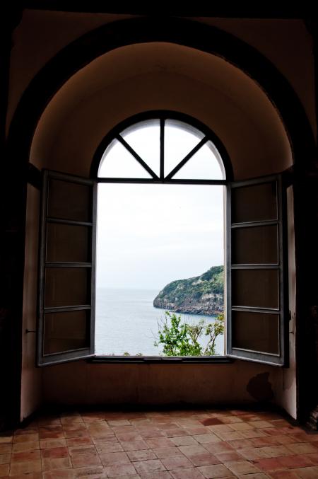 Window view in Aragonese castle, Ischia