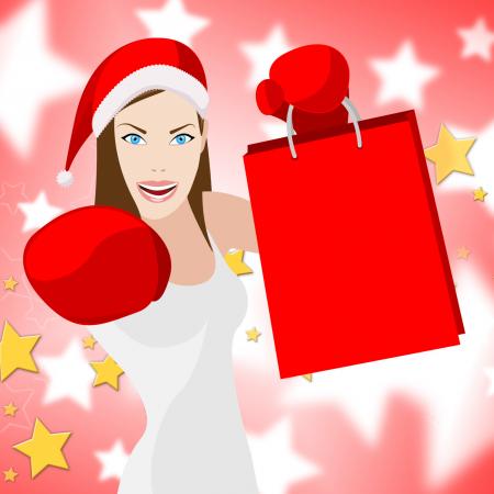 Woman Christmas Shopping Means Retail Sales And Lady