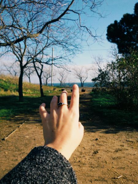 Woman Hand on Bare Tree Against Sky