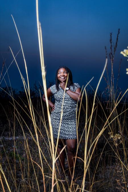 Woman In Black And White Crew-neck Dress