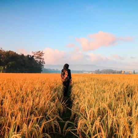 Woman in Black Hijab Headscarf Walking on Field