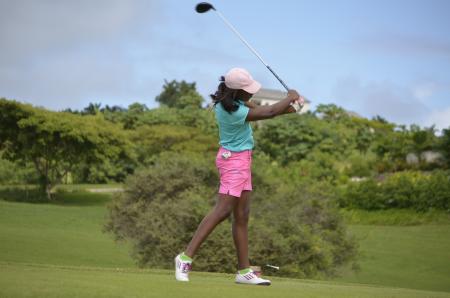 Woman in Green Polo Shirt and Pink Shorts Playing Golf Under Grey and Blue Skies during Daytime