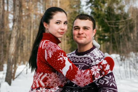 Woman in Red and White Christmas Theme Sweater