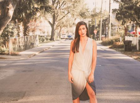 Woman in White and Black Ombre Sleeveless Dress