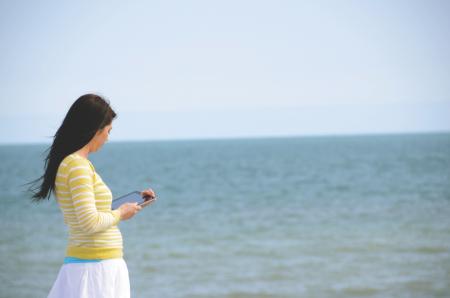 Woman In Yellow Long Sleeved Shirt And White Skirt Walking On Seashore