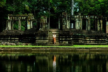 Woman Near Stairs If Gray Temple