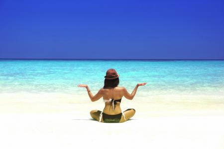 Woman Practicing Yoga on the Beach - Vivid Colors
