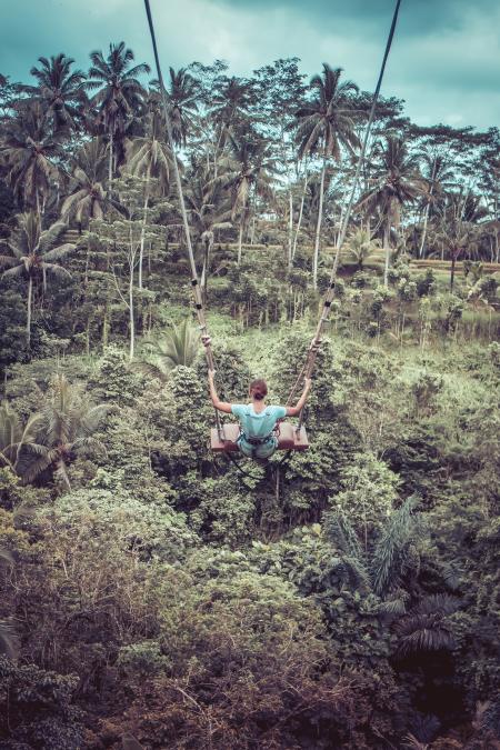 Woman Sitting on Wood Plank in Zip-line