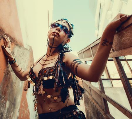 Woman Wearing Belly Dancing Costume