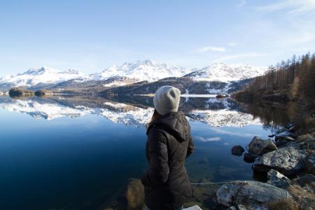 Woman Wearing Black Hooded Jacket Watching Mountain