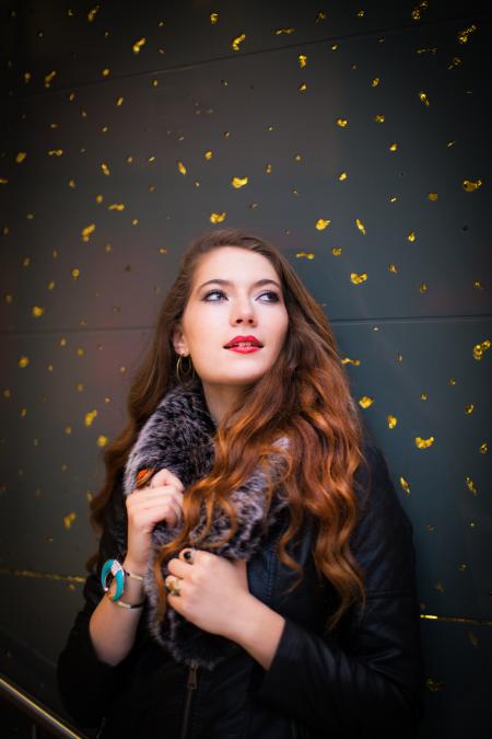 Woman Wearing Black Leather Coat