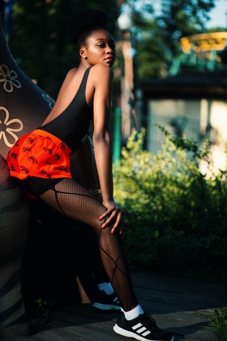 Woman Wearing Black Leotard