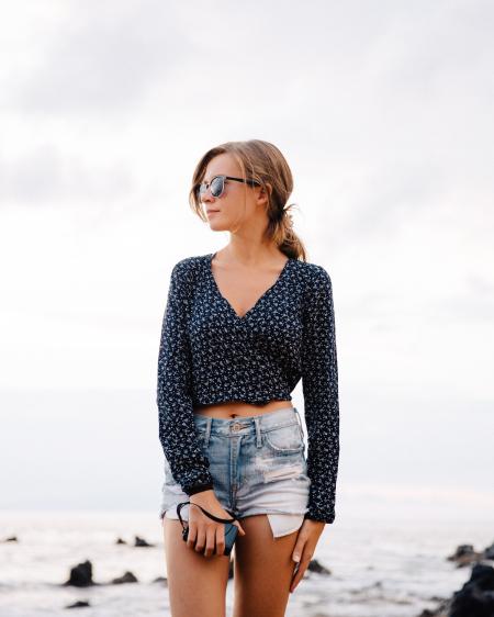 Woman Wearing Black Long Sleeve Top