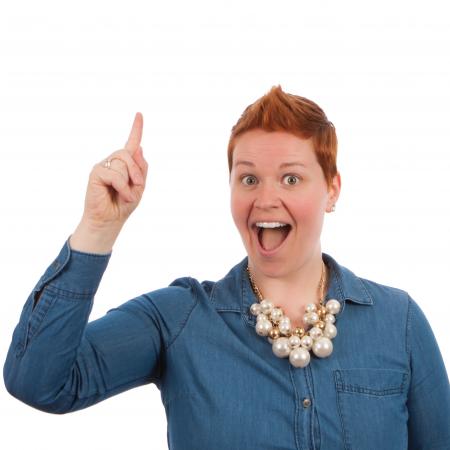 Woman Wearing Blue Denim Dress Shirt in White Background