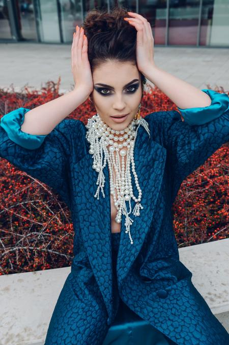 Woman Wearing Blue Long-sleeved Dress