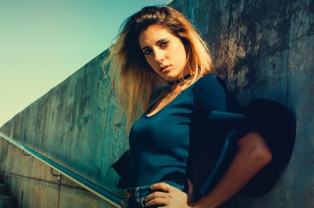 Woman Wearing Blue Scoop-neck Blouse