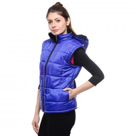 Woman Wearing Blue Zip Up Vest