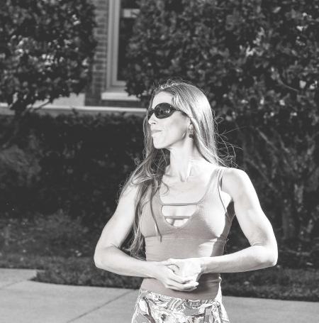 Woman Wearing Caged-neckline Tank Top