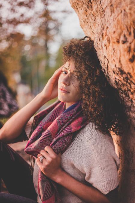 Woman Wearing Gray Knitted Shirt